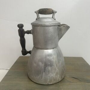 Vintage Wearever Aluminum Coffee Tea Pot Percolator W/ Wooden Handle Pitcher